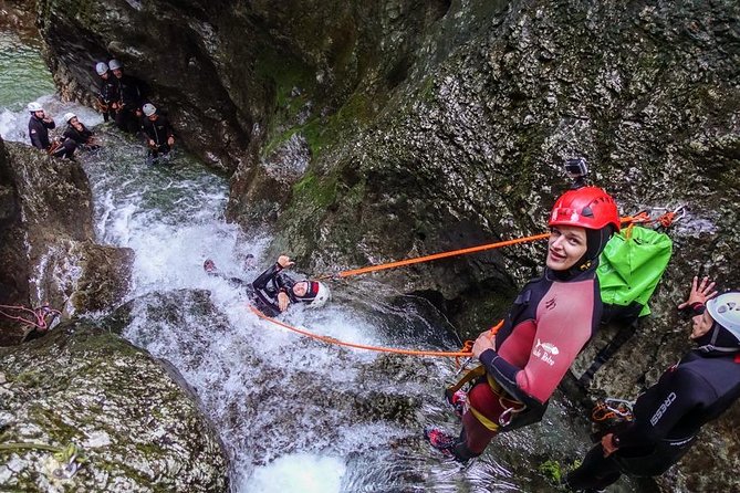 Canyoning Bled Slovenia - Rappelling and the bridge jump