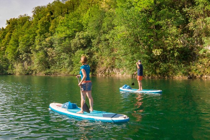 Private Half Day Stand-up Paddle Boarding on the Soča River - The beach stop and return paddle